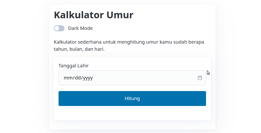 Tampilan Kalkulator Umur dengan Rumus
